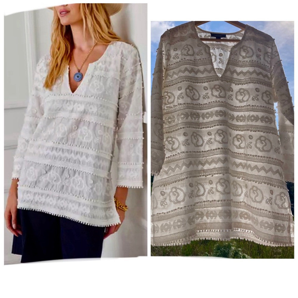 NWT BLOUSE TUNIC Karen Kane Ivory Embroidered SIZE: XL